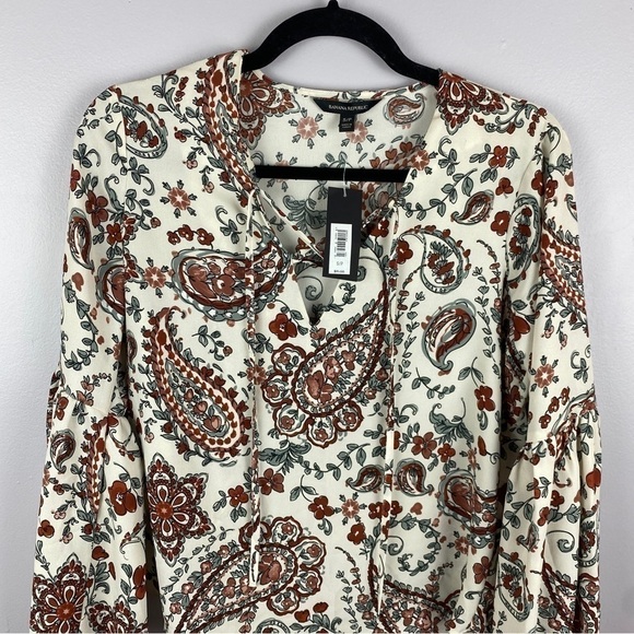 BANANA Republic Boho Paisley Balloon Long Sleeve Lace Up Top Small NWT - Picture 4 of 11